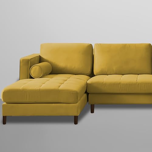 Image of Lezra LHS 4 Seater L Shape Sofa Set for Living Room (Yellow Fabric) Premium Fabric Sofa
