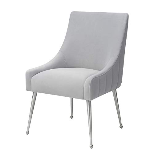 MEXIYA Irina Dining Chair Modern Light Grey Easy Clean Velvet Upholstered Side Chair with Brushed Silver Leg