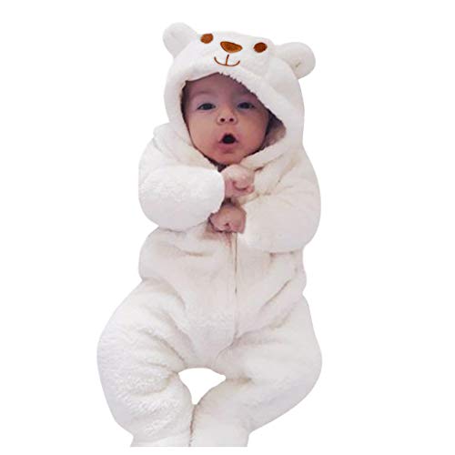 ErYao Baby Fleece Footed Jumpsuit Pram, Unisex Baby Cloth Winter Coats Cute Newborn Infant Jumpsuit Snowsuit Bodysuits (White)