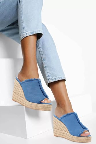Image of Juliet Holy Womens Wedge Sandals Peep Toe Denim Slip On Backless Espadrilles Platform Sandal Shoes