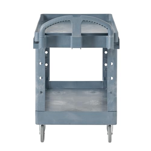 Image of Rubbermaid Commercial Products BRUTE Heavy Duty 2-Shelf Utility /Service Cart, Medium, Lipped Shelves, Ergonomic Handle, 500 lbs. Capacity, Gray, for Warehouse /Garage /Cleaning /Maintenance /Stadiums