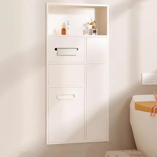 Inodoro empotrado moderno de acero inoxidable con espacio para bote de basura y porta papel, armario para baño que ahorra espacio, soporte para cepillo de inodoro elegante para organización eficiente, Blanco miniatura 1