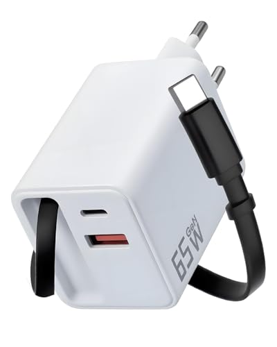 65W USB C Ladegerät mit Einziehbar Schnellladekabel 3 Port Multi USB C GaN Schnellladegerät mit 70cm Einziehbares Ladekabel für iPhone 16/15/14 Pro Max Galaxy S25 Ultra iPad Huawei Pura 70
