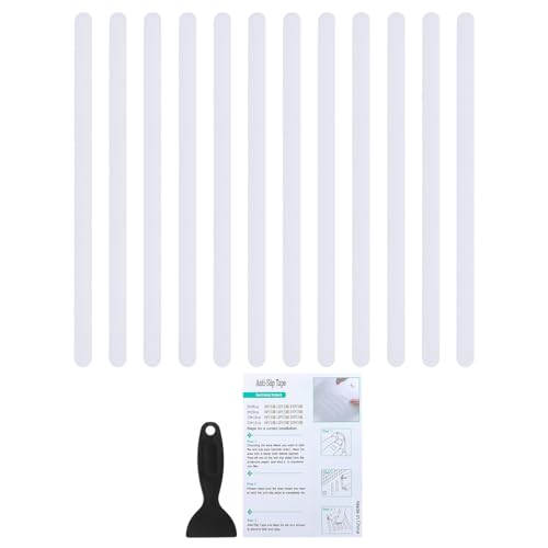 PATIKIL Bathtub Non Slip Stickers 14.96x0.79 Inch, 12 Pack Safety Shower Floor Anti Slip Stickers with Adhesive Decals Scraper for Bath Tub Shower Floor Stair, White