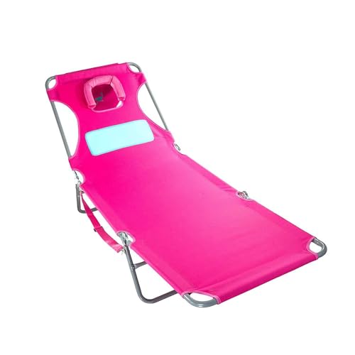 Ostrich Comfort Lounger Face Down Sunbathing Chaise Lounge Beach Chair with 3-Position Folding for Outdoor Camping, Pool, and Beach, Pink (3 Pack)