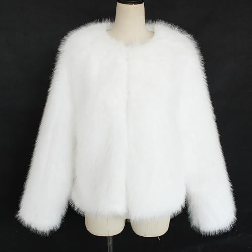 Oplxuo Women's Faux Fur Coat Fluffy Faux Fur Jacket Long Sleeve Collarless Furry Winter Jackets Shaggy Parka Short Coat4