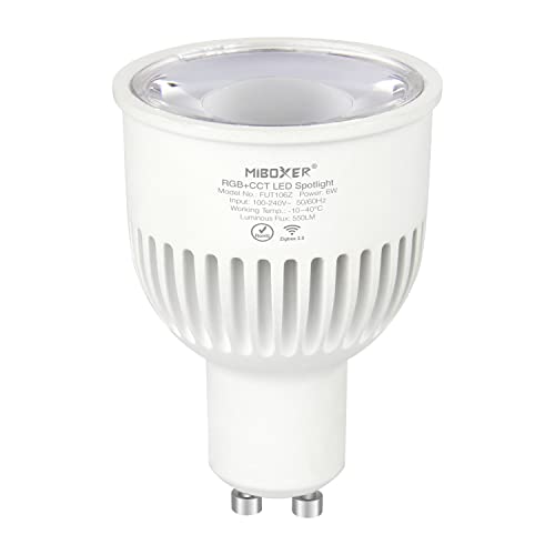 LIGHTEU®, Foco LED Miboxer Zigbee3.0 RGBCCT 6W GU10 compatible con Zigbee Amazon Echo Plus APP/Control por voz, FUT106Z