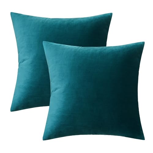 Image of MIULEE Pack of 2 Velvet Pillow Covers Decorative Square Pillowcases Soft Solid Cushion Cases for Sofa Bedroom Couch 20x20 Inch Teal