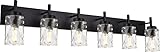 BONLICHT Transitional Bath Vanity Light Fixture 6 Light Black Wall Sconce Bathroom Lighting with Clear Hammered Glass, Industrial Farmhouse Metal Wall Mount Light for Kitchen Living Room Dining Room