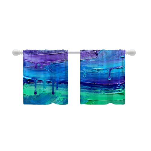 Shrahala Abstract Colorful Tier Curtains for Kitchen Windows, Blue Artistic Modern Abstract Painting Fine Colorful Brush Tier Curtains for Window Curtain, Café, Laundry, Bedroom 26X24 inch
