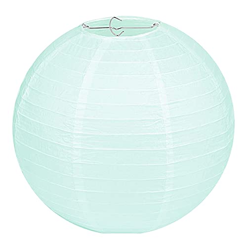 LIHAO Lampenschirm Lampion Rund Mintgrün Papier Laterne Classic Bamboo Style Gerippter Lampenschirm Deko für Party Garten Hochzeit Dekoration (25 cm, 10)