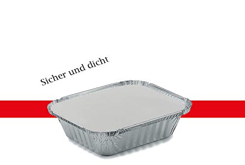 Aluschalen Grill eckig mit Deckel ohne Deckel Grillschale Aluminium Schale Tropfschale Menüschalen Einwegschale Fettauffangschale 470ml 14x12cm, Wunsch:Schale mit Deckel, Stück:100 Stück Cover