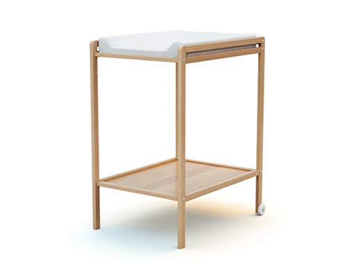 Ateliers T4 Table à Langer à Roulettes avec Étagère Vernis Naturel, étagères couleur hêtre