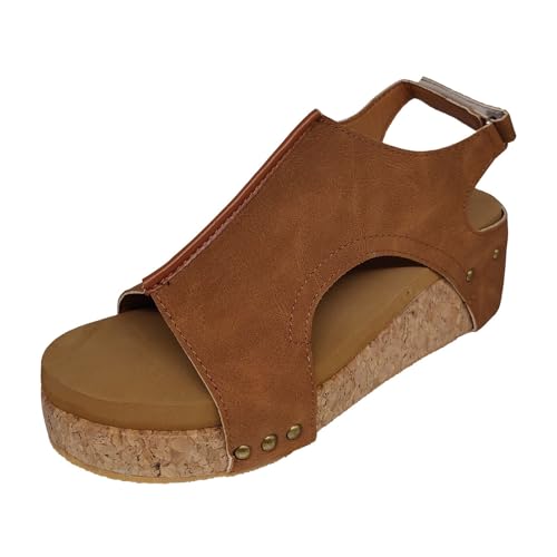 Women’s Wide Fit Platform Wedge Sandals With Arch Support, Breathable Open-Toe Boho Slip-Ons For Beach Outdoor Walking