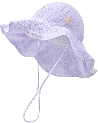 Image of HONGTEYA Baby Sun Hat Toddler Girl Beach Hat Sun Protection Adjustable Outdoor Summer Wide Brim Bucket Hat for Infant Kids