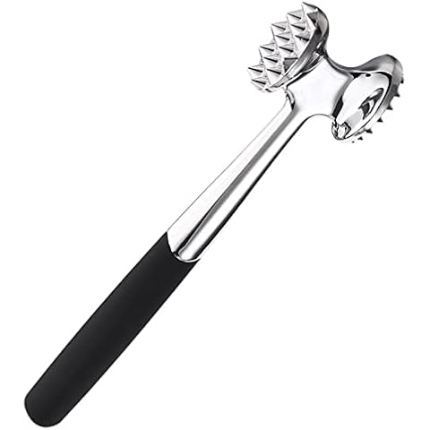 Meat Tenderizer Hammer Mallet Tool for Pounding Beef, Steak, Chicken, Pork, Stainless Steel Double-sided Meat Hammer Kitchen Tool (Silver) Cover
