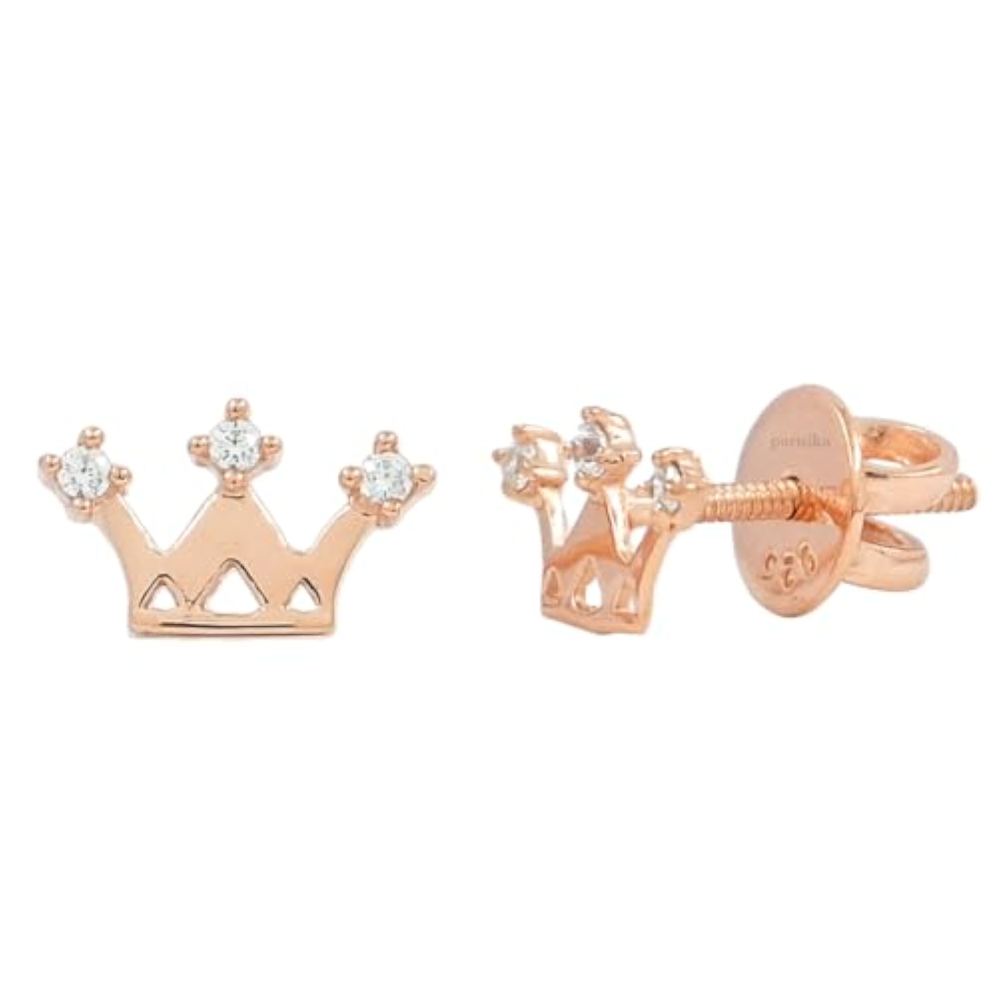925 Silver Crown Stud Earrings with Cubic Zirconia for Girls