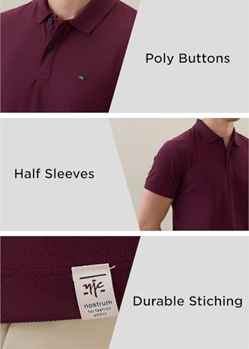 Image of Nostrum Cotton Half Sleeve T-Shirt for Men Boys, Regular Fit, Cherry, Stylish Mens T-Shirts, Polo T Shirt for Man, Collar T Shirts for Men