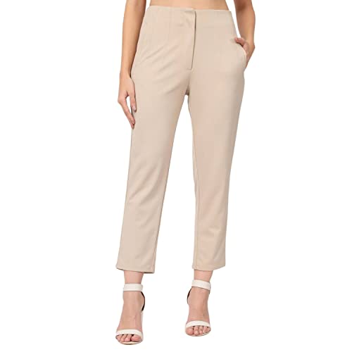 Image of BEATNIK Poly Knit Fitted Beige Womens Trousers