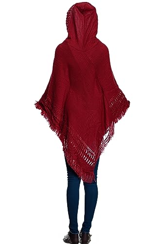 Women's Hooded Cape Poncho Tassel Shawl Wrap Retro Style4