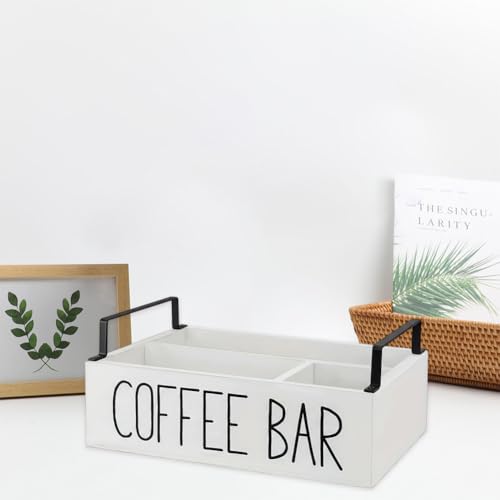Panier de rangement en bois à 4 compartiments pour accessoires de bar à café