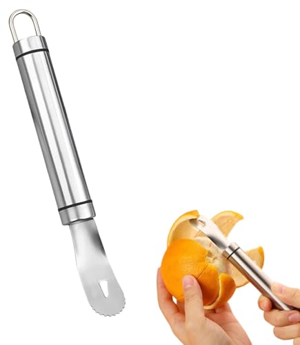 YAFIYGI Herramienta peladora de naranjas, de acero inoxidable, fácil de pelar, mango largo, herramienta para pelar cítricos, hoja triangular, pala en zigzag, accesorio para naranjas, mangos, pelador