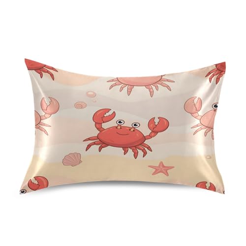 Kigai Cartoon Sea Crabs1 Satin Pillowcase for Hair and Skin Cooling Pillow Case with Envelope Closure Soft Breathable Silk Satin Pillow Cover for Sleeping Standard Size 26x20 Inch