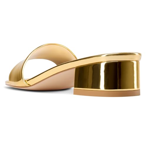 Image of TNYNFBEB Womens Chunky Block Low Heel Open Square Toe Sandals Mules Shoes Slip-on Prom Party Dress Patent Leather 1.4 Inches Heels