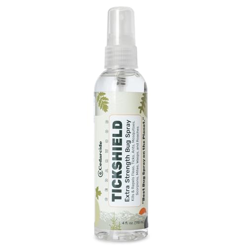 Cedarcide Extra- Strength Tickshield | Deep Woods Cedar Oil Tick & Mosquito Repellent Spray Kills & Repels Ticks Fleas Chiggers and Mosquitoes| for People & Pets | Natural Essential Oils | 4 Oz