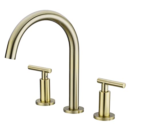 Robinet de lavabo chic à arc élevé avec 3 trous et double commande en laiton - 2