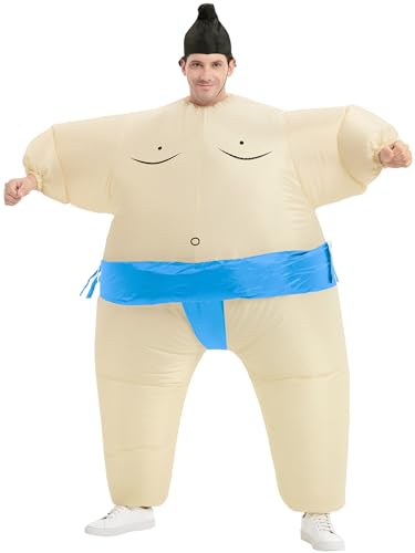 JYZCOS Sumo Wrestler Aufblasbarer Anzug für Erwachsene, Wrestling, Blowup-Kostüm, Halloween-Kostüm, Einheitsgröße, Blau Erwachsene