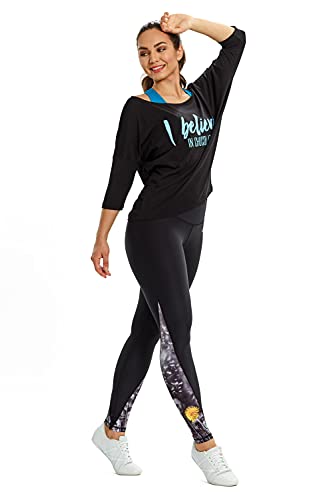 Maillot de yoga respirant en modal extensible avec imprimé bleu pailleté