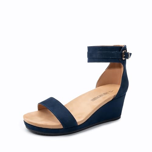 Image of DREAM PAIRS Women's Open Toe Buckle Ankle Strap Platform Wedge Sandals Summer Shoes.