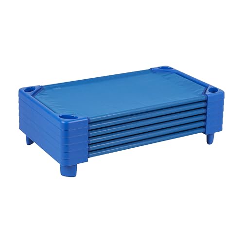 ECR4Kids Streamline Cot, Ready-to-Assemble, Toddler Size, Classroom Furniture, Blue, 6-Pack