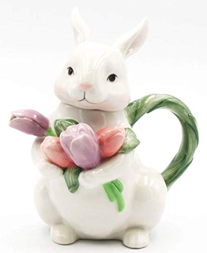 Amazon | ティーポット チューリップを抱える 白うさぎ ホワイト