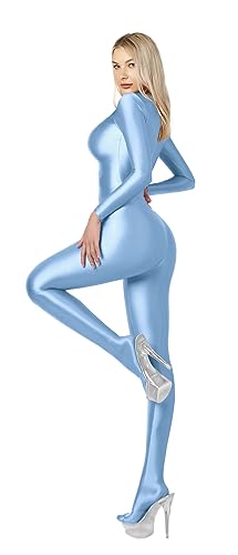 200D Opaque Glossy One-Piece Swimsuit High Stretch Shiny Full Bodysuit Back Zipper Unitard3