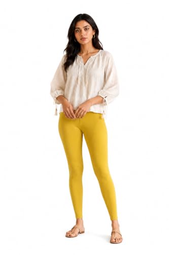 Image of Women's Cotton Lycra Ankle Length Leggings | Regular Rise, Soft 4 Way Stretch Fabric | Casual & Ethnic Wear