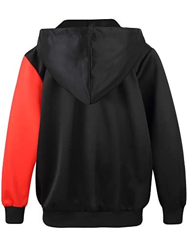 V Valanch Boys 3D Print Graphic Hoodies Kid Full Zip Hooded Sweatshirt Long Sleeve Zipper Soft Fleece Hoodie For Children(Black Red, Size 10-11) #TOP1