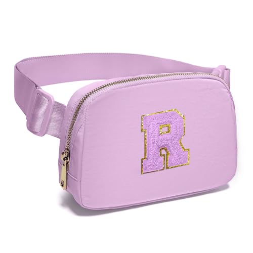 Image of Gitus Gifts for 8 9 10 11 12 Year Old Girls Belt Bag Fanny Pack Crossbody Bags with Initial Letter Patch Cute Stuff Birthday Gifts for Teen Girls Women Personalized Trend Stuff (Lavender-R)