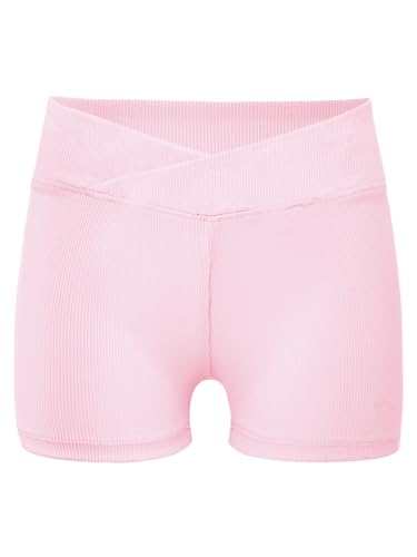 Nyeemya Pantaloncini da Ginnastica Artistica Bambina Pantaloncini da Yoga a Costine Shorts Leggings Corti per Running Fitness Yoga Workout Palestra Hotpants Rosa 11-12 Anni