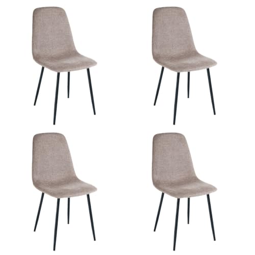 4 sillas de comedor Lina taupe tapizadas en lino con patas metálicas negras
