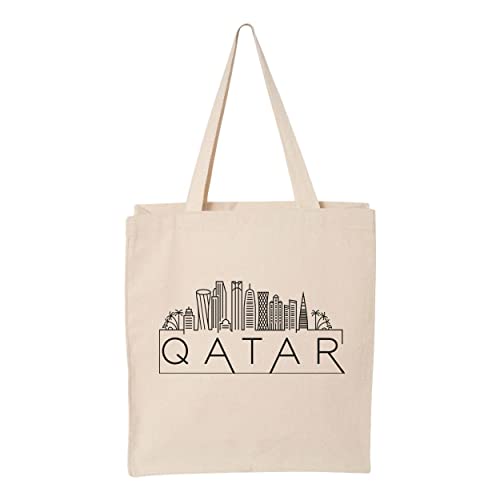 TeesAndTankYou Skyline Qatar Tote Bag Canvas Tote Bag Reusable Grocery Bag for Shopping and Travel (Natural)
