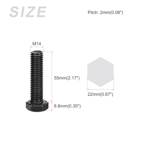 Image of METALLIXITY Hex Bolts (M14-2x55mm) 5Pcs, Carbon Steel Fully Threaded Black Oxide, Coarse Thread UNC Hex Head Screw Bolt - for Furniture Repair
