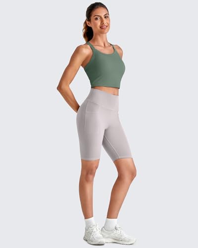 Image of G4Free Barefeel Cropped Workout Tops for Women Built in Bra Removable Padded Longline Sports Bras Racerback Yoga Tops