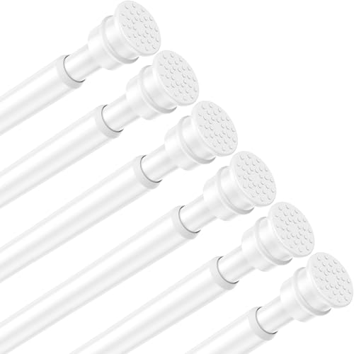 Fvonzn Tension Curtain Rod 26 to 48 Inch Adjustable Tension Rods 6 Pack Expandable Spring Tension Rod White No Drilling for Closet Kitchen Cupboard Wardrobe Door Bookshelf DIY Projects