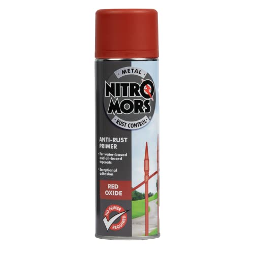 Nitromors Anti-Rust Primer Fast Drying Rust Resistant Metal Spray Paint for Comprehensive Surface Protection Red Oxide 500 ml