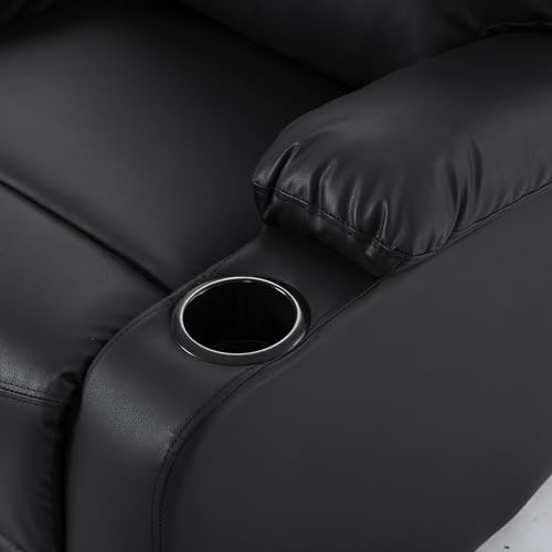 Image of Recliner Chair, Oversized Reclining Chair with Phone Holder & 2 Cup Holders, Leather Wide Rocker Chair for Adults, Single Reclining Sofa Recliner for Living Room, Office, Theater Seating