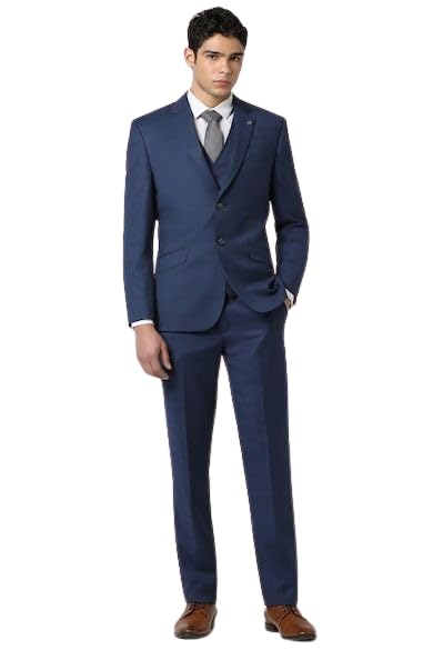 VYOM Enterprise Men's Slim Regular Fit 3 Pieces Suit Set Notch Lapel Suit with Double Breasted Waistcoat Crocodile (34,Dark Blue)-picture-17