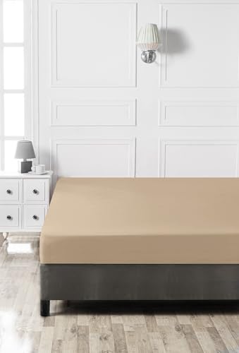 Drap-housse 160x200 100% coton de qualité supérieure Ranforce beige - 4