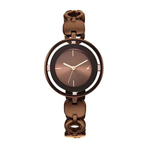 Image of Fastrack Glitch Quartz Analog Brown Dial Brown Metal Strap Watch for Girls - NT6237QM01